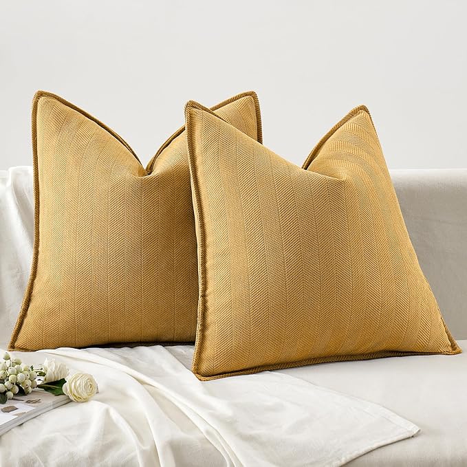 MIULEE Pack of 2 Gold Decorative Pillow Covers 16x16 Inch Soft Chenille Luxurious Couch Throw Pillows Farmhouse Cushion Covers with Elegant Design for Sofa Bedroom Living Room Spring Home Decor