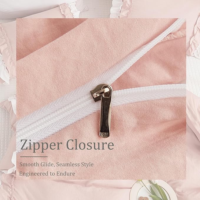 Bedorm Ruffle Duvet Cover Twin Coquette Bedding Ultra Soft Breathable Shabby Chic Bedding Pink Ruffled Duvet Cover Set Cute Comforter Cover