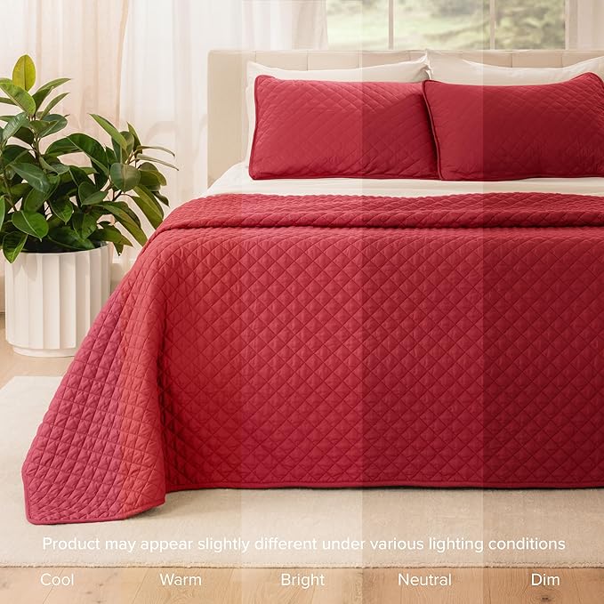 Bare Home Coverlet Set - Twin/Twin Extra Long - Lightweight Bed Decor - Comforter Alternative - All-Season Quilted Bedspread (Twin/Twin XL, Red)