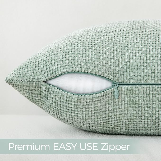a moment Light Green Chenille Throw Pillow Covers 24x24 Inch Pack of 2 Modern Decorative Throw Pillow Cases Farmhouse Cross Covers Home Decor for Sofa Living Room Spring