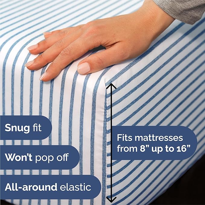 King 6 Piece Sheet Set - Comfy Breathable & Cooling - Soft Hotel Luxury Bedding Set with 8-16 Inch Deep Pockets - 1 Flat & 1 Fitted Sheet & 4 Pillowcases - Wrinkle Free & Easy Care - Blue Stripes 2