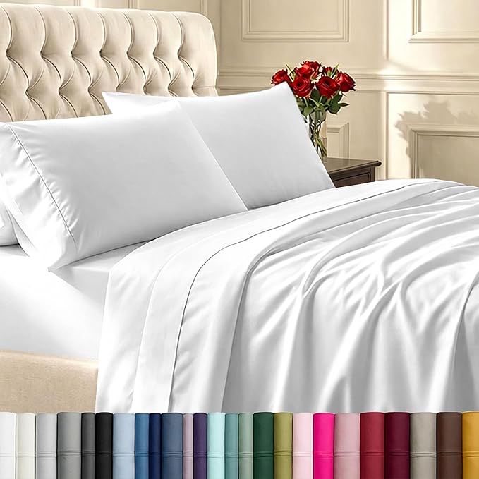 California Design Den Natural 100% Cotton Sheets, Full Size Sheets Set, 400 Thread Count Sateen Bedding, Deep Pockets with All-Around Elastic for a Snug Fit, Durable Bed Set - Antique White