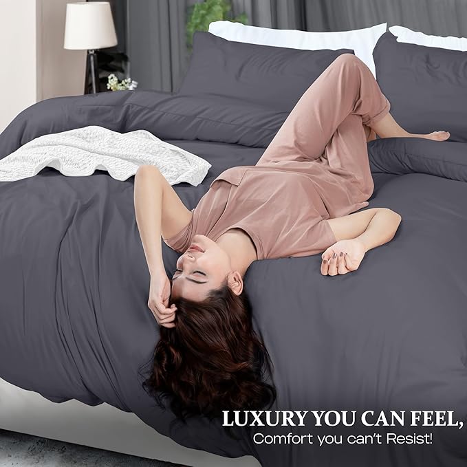 Utopia Bedding Duvet Cover King Size - 3 Piece with Zipper Closure - 1 Comforter Cover 104X90 Inches & 2 Pillow Shams 20X36 Inches (Grey) Comforter Not Included