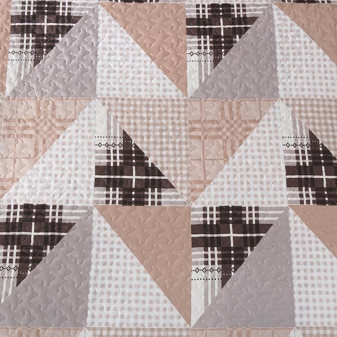 Annibedding Quilt Set Queen Size, Plaid Patchwork Bedspread Geometric Reversible Bedding Sets, 3 Piece Soft Microfiber Farmhouse Bedding Quilt Set for All Season (Queen, 96''x90'')