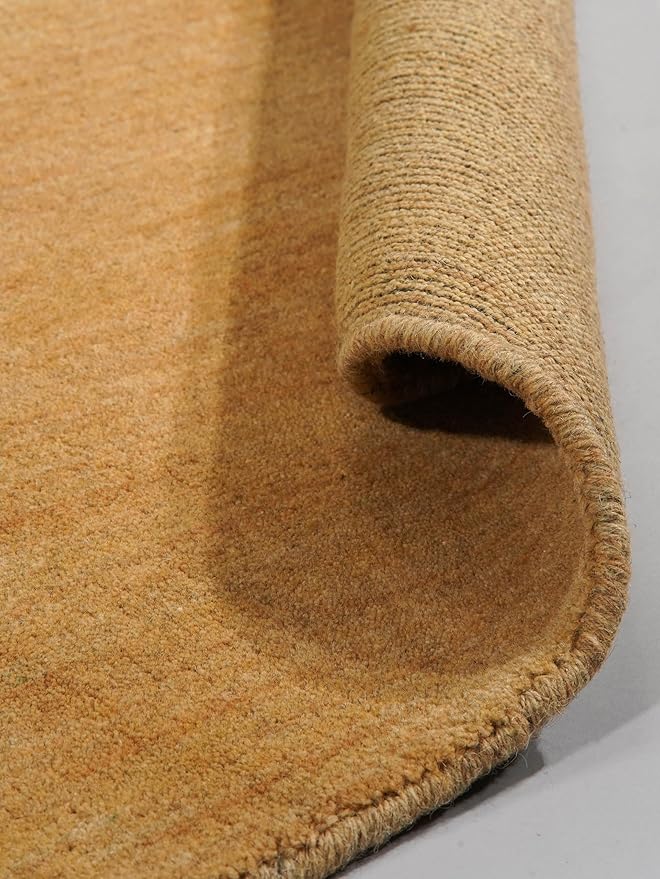 Hand Knotted Loom Wool ECO-Friendly Area Rugs - 6'x6', Octagon, Gold Color, Solid Plain Design, High Pile Thick Handmade Anti Skid Area Rugs for Living Room, Bed Room (L00111)