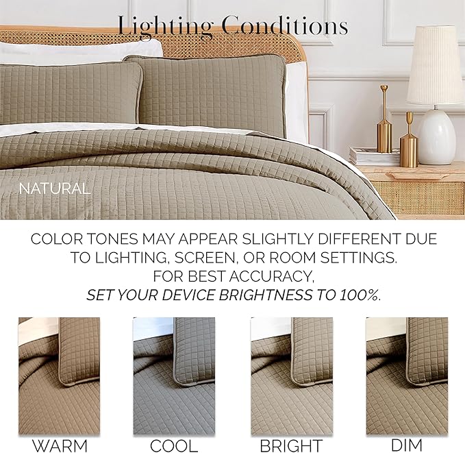 Southshore Fine Living, Inc. Twin Quilt Bedding Set, Soft Brushed Microfiber Taupe Quilts, Twin/XL Coverlet Bedspread, Wrinkle & Pet Hair Resistant Bedding with 1 Pillow Sham, Taupe