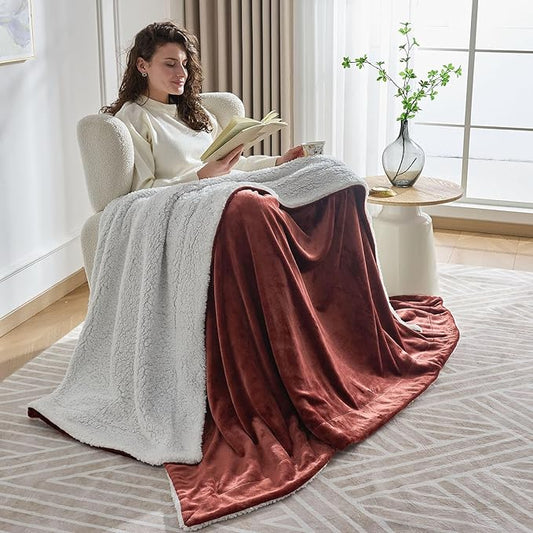 NANPIPER Warm Sherpa Blanket for Couch, Soft Fleece Twin Size for Winter, Fuzzy Plush Throw Gift for Women, Chocolate Brown 60x80 Inches