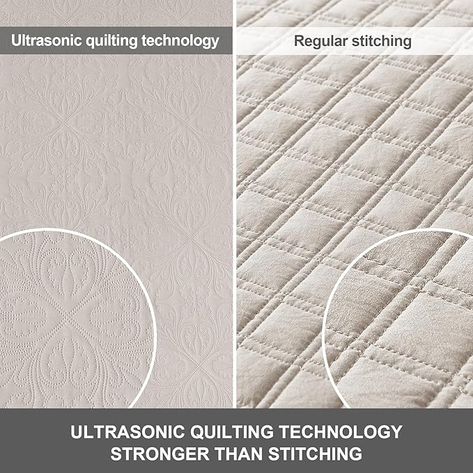 Hansleep Cream Quilt Queen Size - Baroque Ultrasonic Summer Bedspread Queen, Soft Lightweight Coverlet Bedding Set, 3 Pieces (1 Quilt, 2 Pillow Shams)