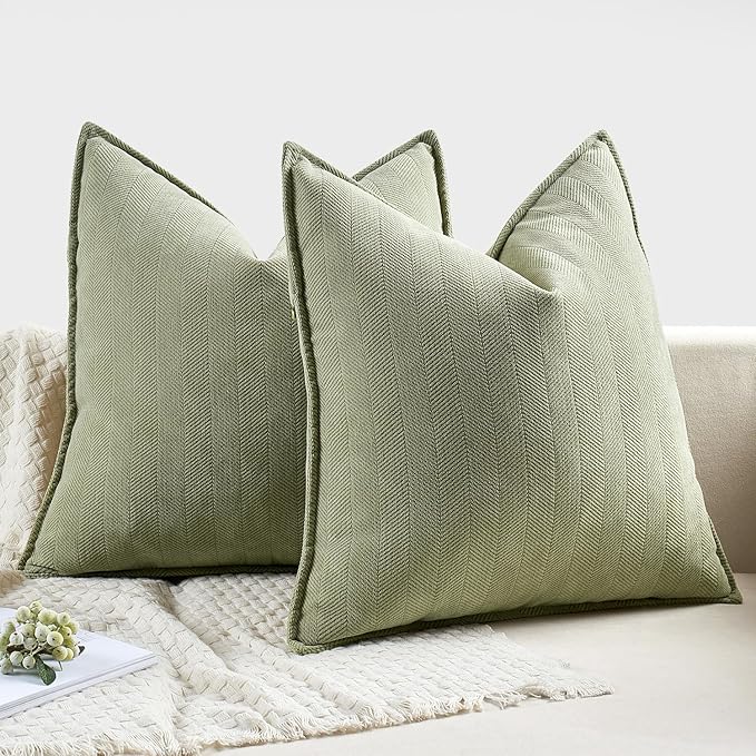 MIULEE Pack of 2 Sage Green Decorative Pillow Covers 22x22 Inch Soft Chenille Luxurious Couch Throw Pillows Farmhouse Cushion Covers Euro Shams Elegant Design for Sofa Bed Living Room Spring Decor