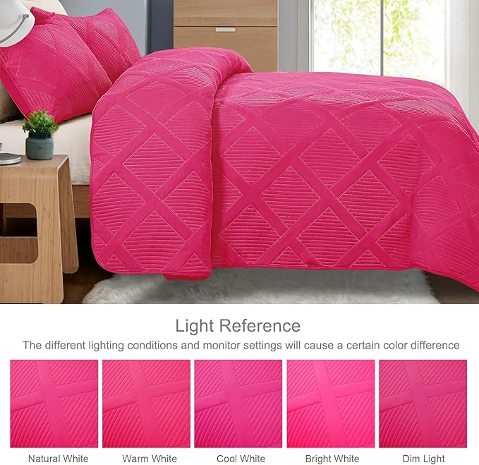 Exclusivo Mezcla Twin Size Quilt Set - Hot Pink Quilts Bedding Set with 2 Pillow Shams, Modern Bedspread with Striped Pattern, Soft Lightweight Bedspreads Coverlets for All Seasons