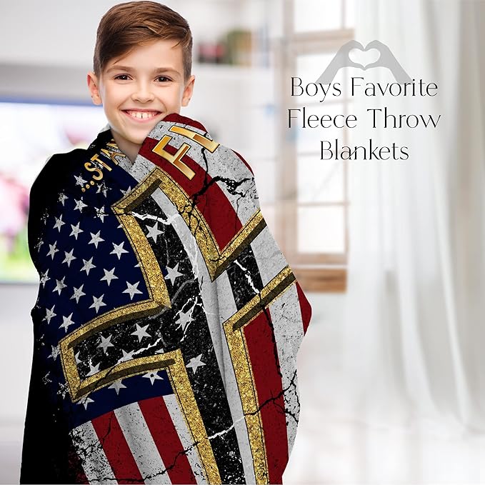 Stand for The Flag US American Flag Blanket with Kneel for The Cross, Patriotic and Christian Throw for Bed, Couch, or Home Decor, Red, White, and Blue, Soft and Plush, (Fleece 60x80)