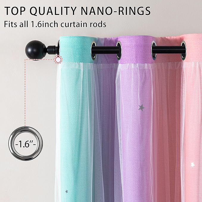 XiDi Girls Curtains for Bedroom Kids Room 2 Panels Colorful Rainbow Unicorn Wall Decor Blackout Pink Curtains Cute Mermaid Princess Room Grommet Drapes 62 Inches Wide 79 Inches Long Pink Purple Green