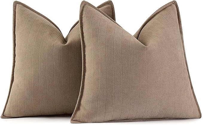 MIULEE Pack of 2 Coco Brown Decorative Pillow Covers 16x16 Inch Soft Chenille Luxurious Couch Throw Pillows Farmhouse Cushion Covers with Elegant Design for Sofa Bedroom Living Room Home Decor