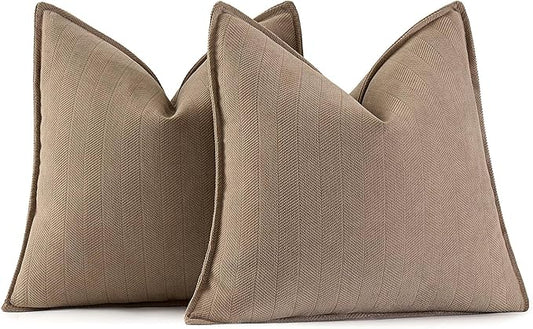 MIULEE Pack of 2 Coco Brown Decorative Pillow Covers 20x20 Inch Soft Chenille Luxurious Couch Throw Pillows Farmhouse Cushion Covers with Elegant Design for Sofa Bedroom Living Room Home Decor
