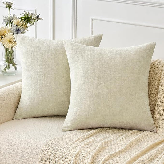 MIULEE Pack of 2 Cream Throw Pillow Covers 18x18 Inch Natural Soft Pillow Covers for Sofa Living Room Spring Home Decor Couch Solid Dyed Cases