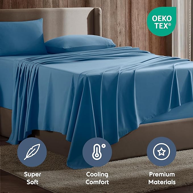 Nestl California King Sheet Set - 1800 Ultra-Soft Microfiber Cal King Bed Sheets - Double Brushed - Deep Pockets - Easy Fit - 4 Piece Set - Bed Sheets (California King, Blue Heaven)