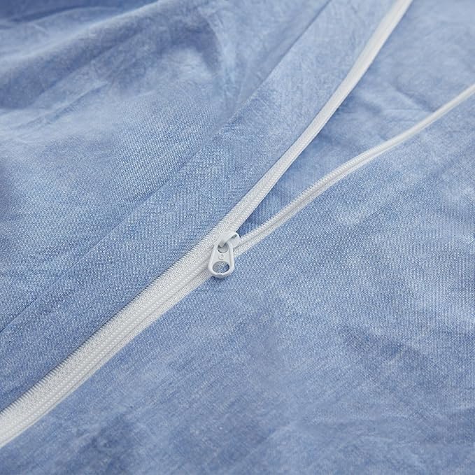 LOVQUE Light Blue Cotton Duvet Cover Queen Size, Linen Like Natural Bedding Set with Zipper Closure (No Comforter), 90x90 Inches