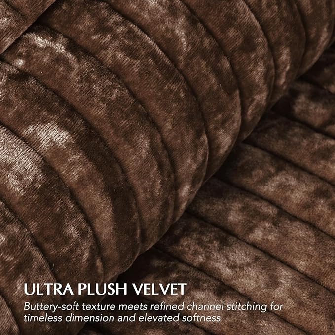 EVERGRACE Velvet Quilt Set Queen Size, Luxurious Soft Striped Channel Bedding Set, Lightweight Velvet Comforter for All Season, Oversized Bedspread Coverlet with 2 Matching Shams, Rust Brown