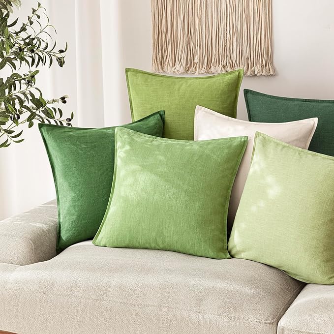 Foindtower Pack of 2, Decorative Linen Soild Throw Pillow Covers Soft Accent Euro Cushion Case Boho Farmhouse Pillowcase for Chair Couch Sofa Bedroom Living Room Home Decor 26 x 26 Inch Lime Green