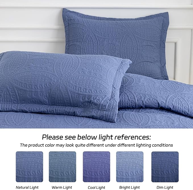 SheRest Full Quilt Bedding Set - Grayish Blue Soft Breathable Bed Quilts, Modern Style Embossed Bedspreads, Lightweight Microfiber Reversible Coverlet for All Seasons-3 pieces (1 Quilt,2 Pillow Shams)