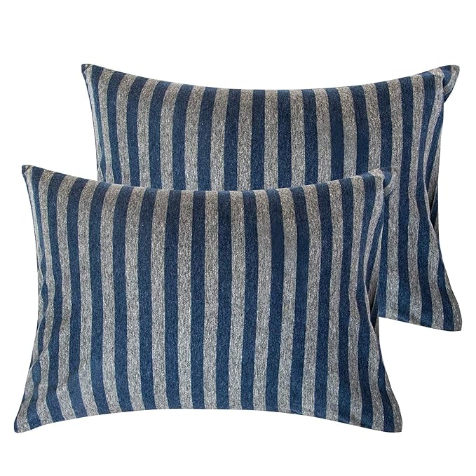 NTBAY Organic Cotton Toddler Pillowcases - Super Soft & Breathable Jersey Cotton Toddler Pillow Cases, 13”x18” Pillow Cases with Envelope Closure, Dark Blue and Grey Stripe
