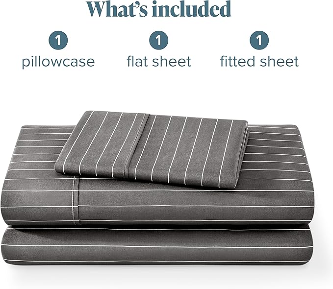 Bare Home Twin XL Sheet Set - College Dorm Size - 1800 Ultra-Soft Microfiber - Deep Pockets - Easy Fit - 3 Piece Set - Bed Sheets (Twin XL, Pinstripe - Grey/White)