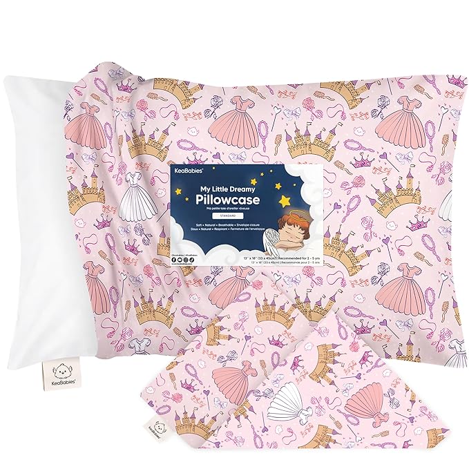 KeaBabies Toddler Pillowcase 13"x18" - Organic Cotton Toddler Pillowcase for Kids, Boys,Girls,Soft & Durable Cotton Cover for Miniature Sleepy Pillows,Cute Colors,Pillow Sold Separately(Dear Princess)