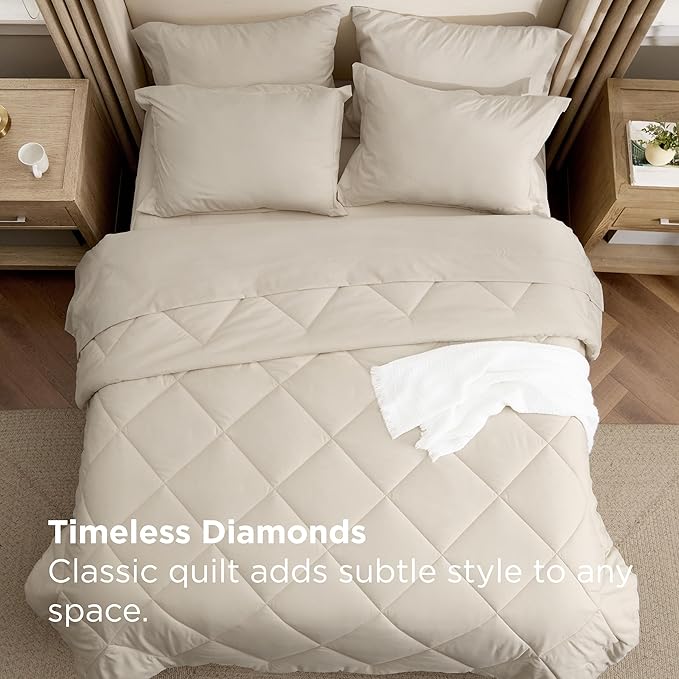 Bedsure 5 Pieces Twin Comforter Set Premium Series, Hotel Luxury Soft Bed in a Bag, Goose Down Alternative, Safe for Sensitive Skin Bedding Comforter All Season Medium Warmth, Beige Twin Size