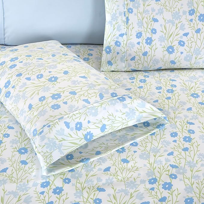Elegant Comfort Softest and Coziest 4-Piece Sheet Set - 1500 Premium Hotel Quality Microfiber - Deep Pocket, Wrinkle Resistant 4-Piece Floral Bed Sheet Set, Twin XL, Laurel Blue