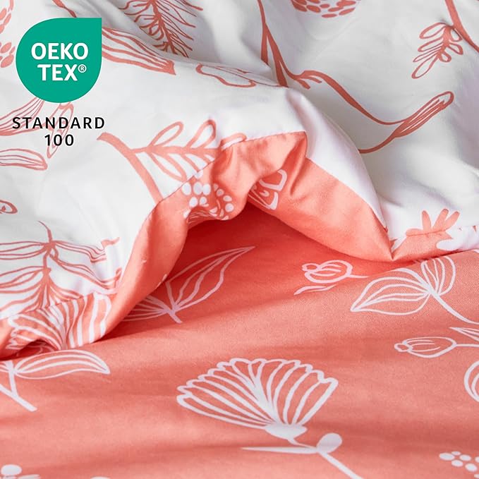 Joiedomi King Size Comforter Set Coral Orange, 3 Pieces Floral King Bedding Set with 1 Soft Reversible Botanical Comforter and 2 Pillow Shams, Bed in a Bag for All Seasons