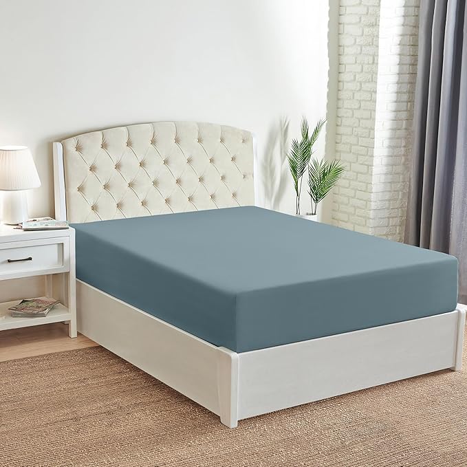 Mellanni Twin XL Fitted Sheet - Iconic Collection Bedding Sheets with up to 16 inch Deep Pocket - Soft & Cooling - Fade & Stain Resistant - 1 PC (Twin XL, Spa Blue)