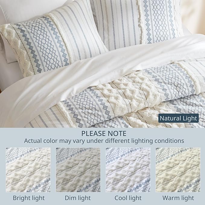 INK+IVY 100% Cotton Duvet Mid Century Modern Design, All Season Comforter Cover Bedding Set, Matching Shams, Full/Queen, Imani Chenille Navy