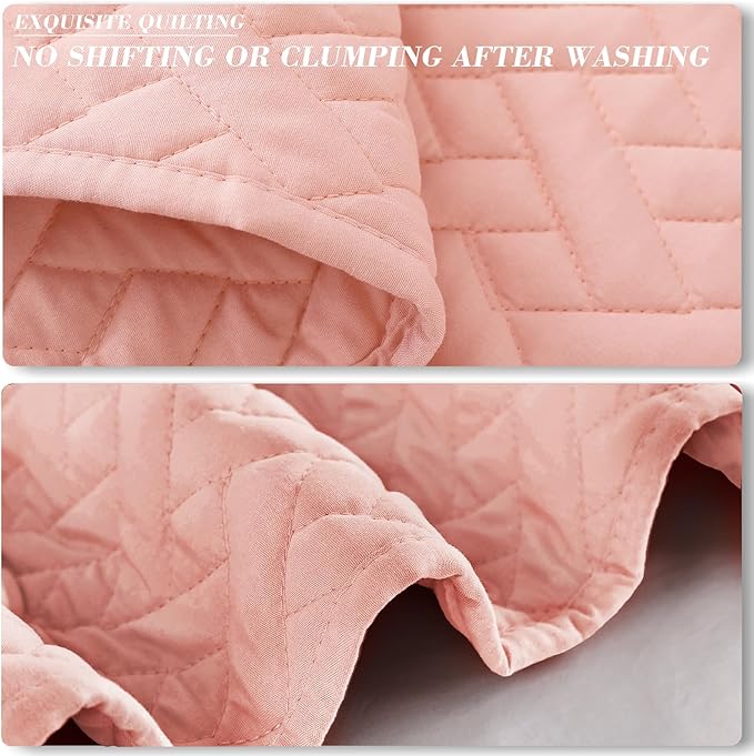 Exclusivo Mezcla Full Queen Size Quilt Bedspreads with Basket Weave Pattern, Soft Lightweight Summer Quilts Bedding Set Coverlets Bed Cover for All Seasons, Blush Pink