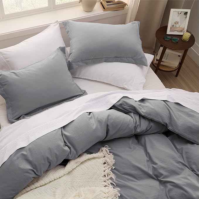 Bedsure Grey California King Duvet Cover - Prewashed Cotton-Like Polyester Extra Soft Bedding Set, Includes 1 Cal King Duvet Cover 104x98 Inches with Zipper Closure & 2 Pillow Shams, No Comforter
