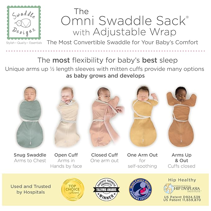 SwaddleDesigns Omni Swaddle Sack Arms Up Half-Length Sleeves & Mitten Cuffs, Easy Swaddle Transition, Sterling Dots, 0-3 Mo