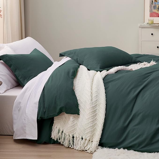 Bedsure Forest Green Duvet Cover Full Size - 3 Pieces Prewashed Extra Soft Cotton-Like Polyester Bedding Set, Includes 1 Duvet Cover 80x90 Inches with Zipper Closure & 2 Pillow Shams, No Comforter