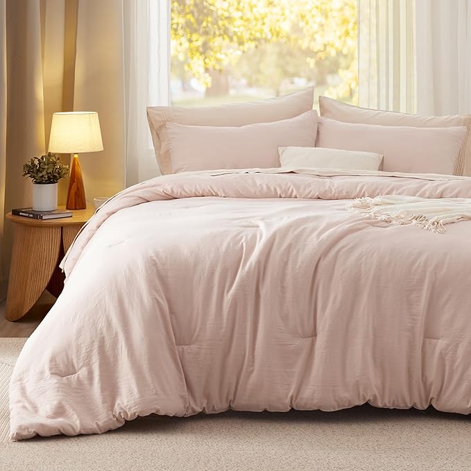 Bedsure California King Comforter Set, Light Pink Soft Prewashed Bedding for All Seasons, 3 Pieces GentleSoft™ Bed Set, 1 Lightweight Comforter (104"x96") and 2 Pillowcases (20"x36")