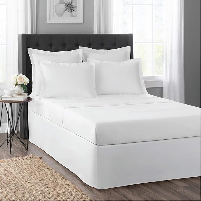 TODAY'S HOME Home Classic Tailored Bed Skirt Dust Ruffle, Cotton Blend Design, 14" Drop Length, Twin XL, White TOH24914WHIT06