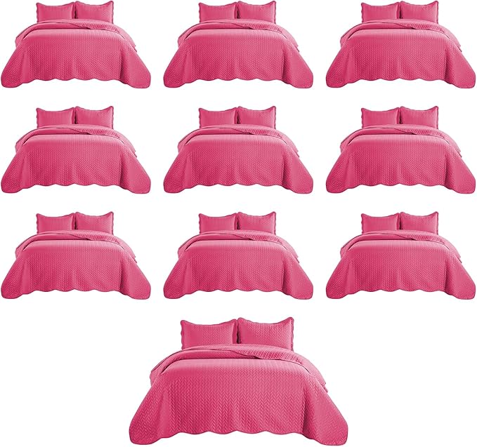 IR Imperial Rooms Queen Quilt Bedding Set (90" x 96") - Bulk Pack of 10 Wholesale for Hotels, Guest Bedroom & Airbnbs - Lightweight Microfiber Reversible Embossed Quilts Bedspreads (Pink)