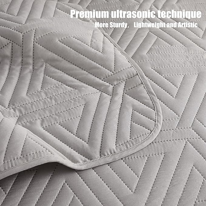 Whale Flotilla Soft Twin Size Quilt Set for All Seasons, 2-Piece Ultrasonic Geometric Quilts Bedding Set, Lightweight Reversible Bedspread, Coverlet, Bed Cover with Pillow Sham, Lightgrey