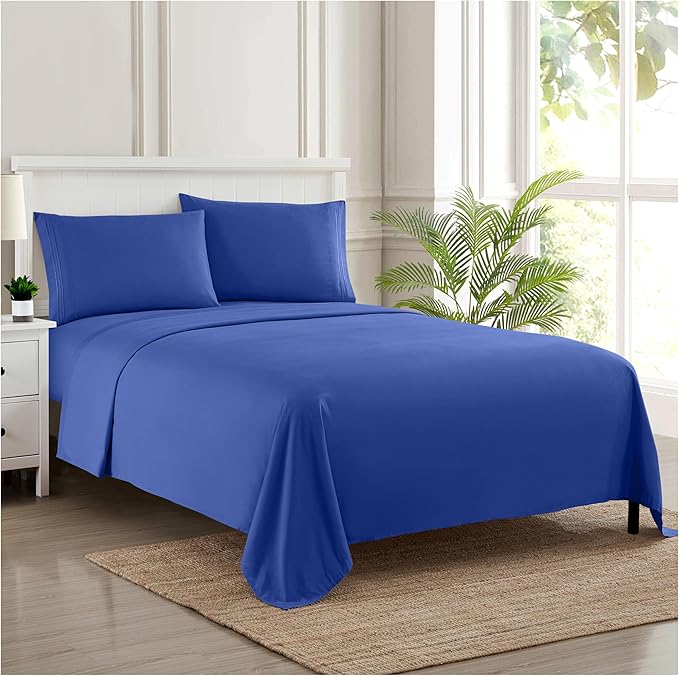 Split King Sheets - Breathable Luxury Sheets with Full Elastic & Secure Corner Straps Built In - 1800 Supreme Collection Extra Soft Deep Pocket Bedding Set, Sheet Set, Split King Size, Royal Blue