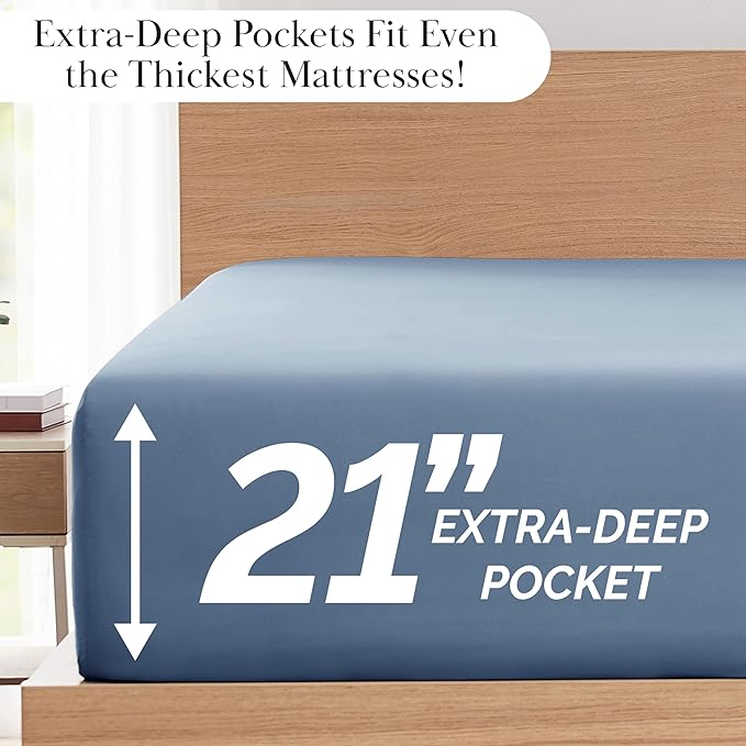 Southshore Fine Living, Inc. Deep Pocket Full Size Bed Sheets Set with 21" Deep Full Fitted Sheet, Two Pillow Cases Standard Size | Hotel Luxury Quality | Easy Care Microfiber Sheets | Coronet Blue