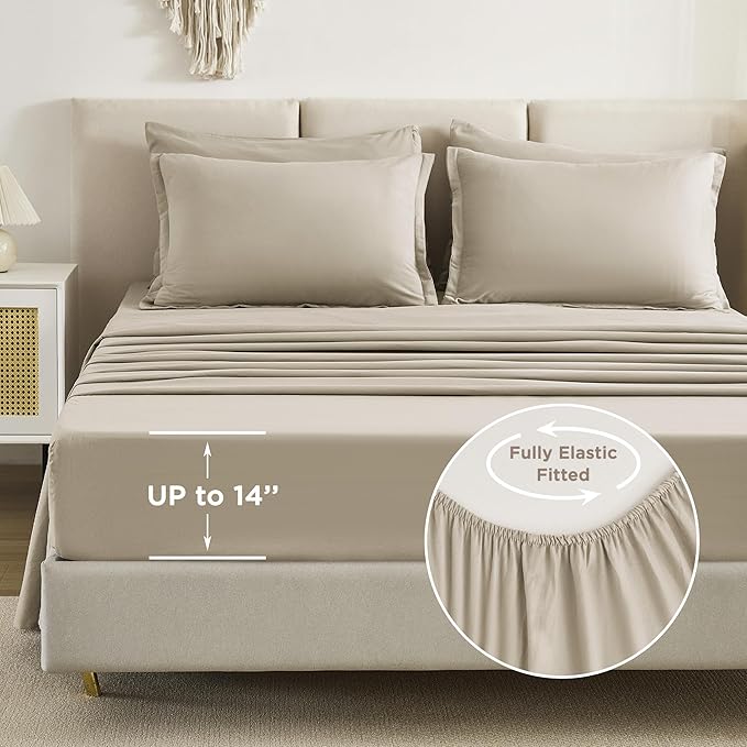 Litanika Twin XL Comforter Set Oatmeal - 5 Pieces Twin Extra Long Bed in a Bag for College Dorm, All Season Bedding Set for Girls and Boys, Soft Bed Set with Comforter, Sheets, Pillowcase & Sham