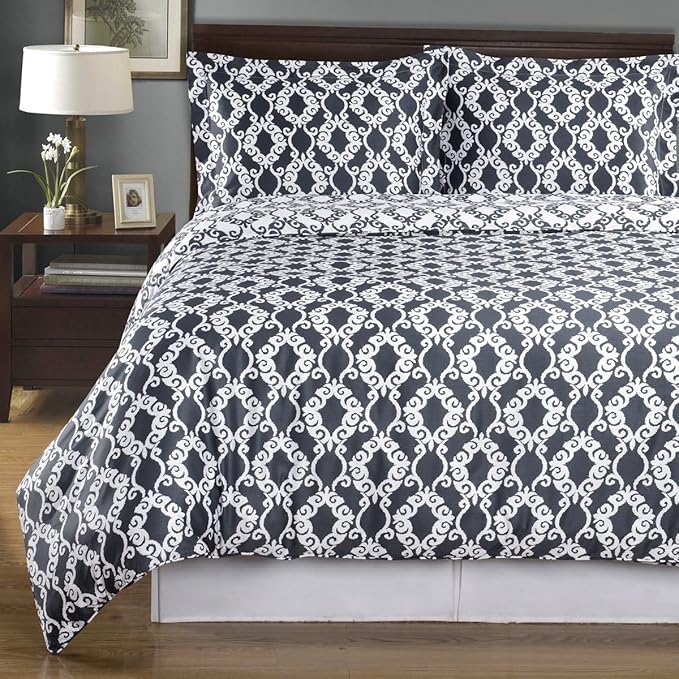 Royal Hotel Bedding Gray/Blue and White Sierri 4 Piece Full/Queen Comforter Set 100% Cotton 300 Thread Count