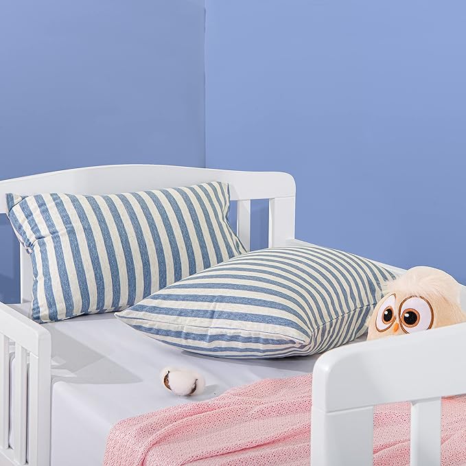NTBAY Organic Cotton Toddler Pillowcases - Super Soft & Breathable Jersey Cotton Toddler Pillow Cases, 13”x18” Pillow Cases with Envelope Closure, Blue and White Stripe
