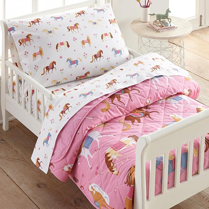 Wildkin 100% Cotton Toddler Sheet Set – Soft & Cozy Bed Sheets - Horses