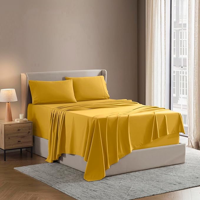 Nestl King Sheet Set - Luxury 1800 Ultra-Soft Microfiber King Bed Sheets - Double Brushed - Deep Pockets - Easy Fit - 4 Piece Set - Bedding Sheets & Pillowcases (King, Yellow)