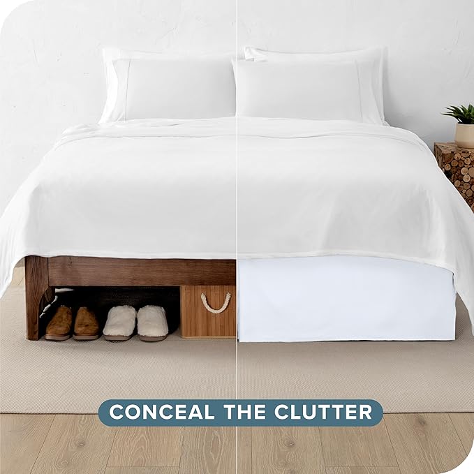 Bare Home Full Bed Skirt - 15-Inch Tailored Drop Easy Fit - Bed Skirt for Beds - Center & Corner Pleats (Full, White)