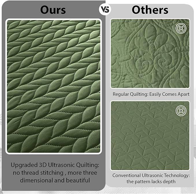 IR Imperial Rooms Twin Quilt Bedding Set (68” x 86”) - Bulk Pack of 10 Wholesale for Hotels, Guest Bedroom & Airbnbs - Lightweight Microfiber Reversible Embossed Quilts Bedspreads (Olive Green)