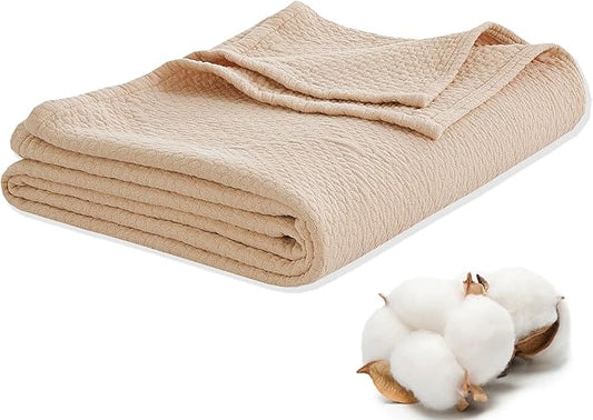 Premium 100% Cotton Blanket – All-Season Soft Breathable Bed Blanket for Twin Size – Lightweight Stylish Textured Throw for Bed– Giftable Cozy Bedding